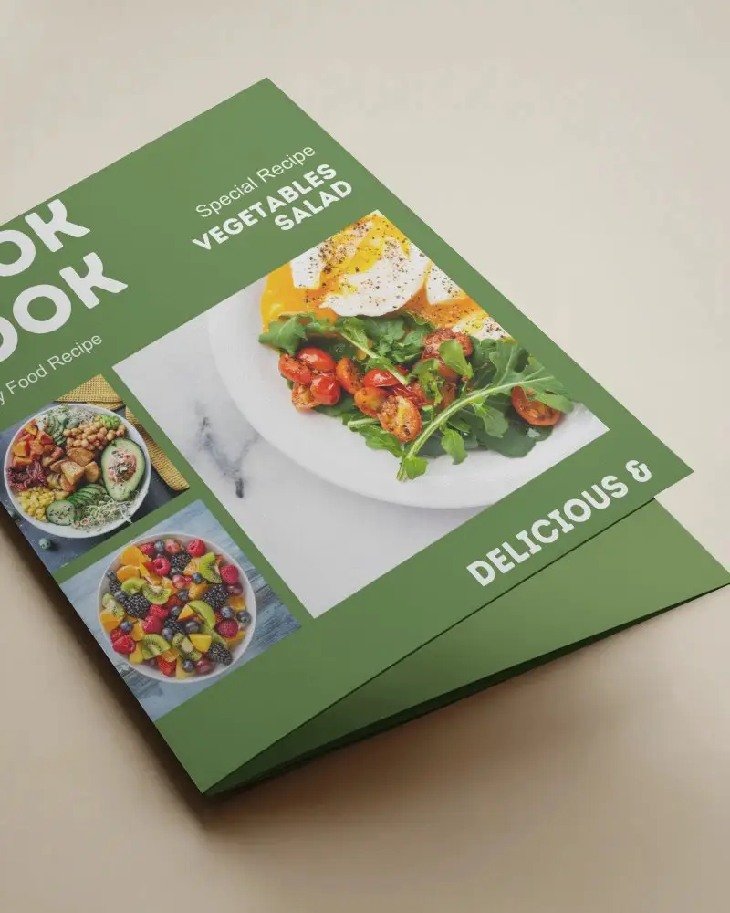 Angled Bifold Brochure Mockup Showing Front Cover On Neutral Background With Subtle Lighting And Folded Edge Visible