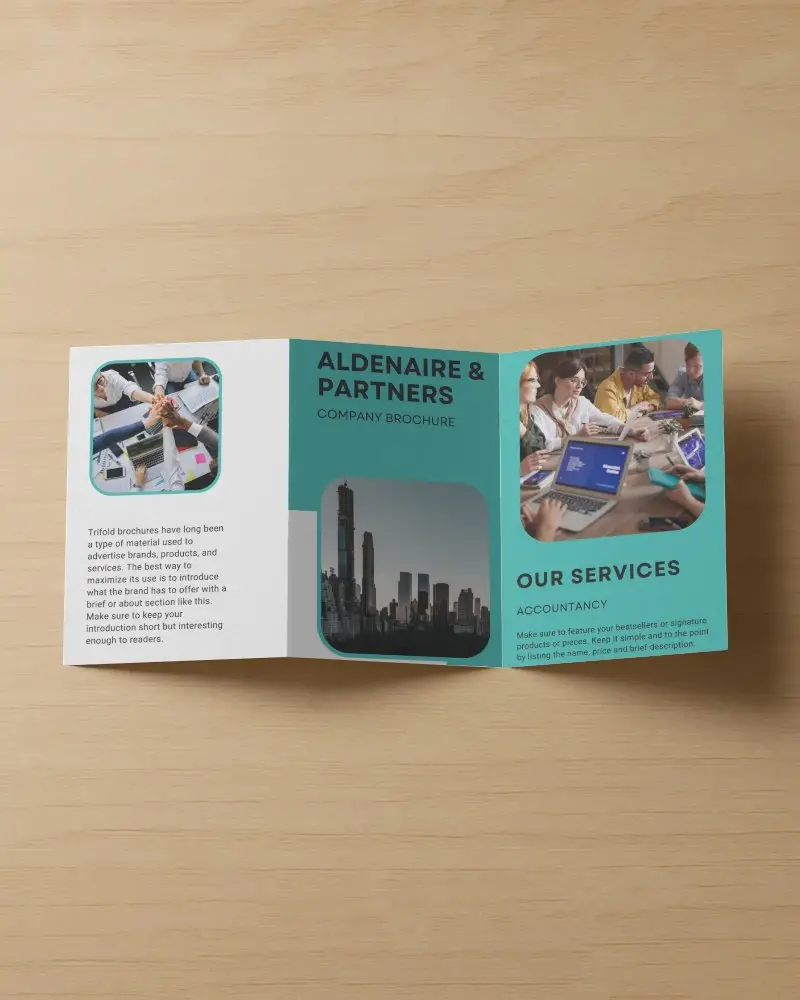 Flat Lay Trifold Brochure Mockup On Light Wooden Surface With Even Lighting And Folded Panels Ideal For Clean Promotional Display