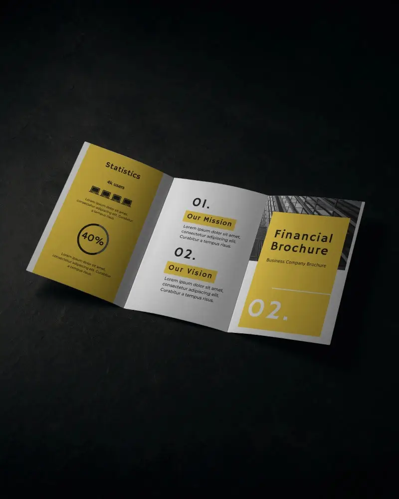 Trifold Brochure Mockup On Dark Textured Surface With Soft Top Lighting And Empty Side Panels Perfect For Modern Brand Presentation