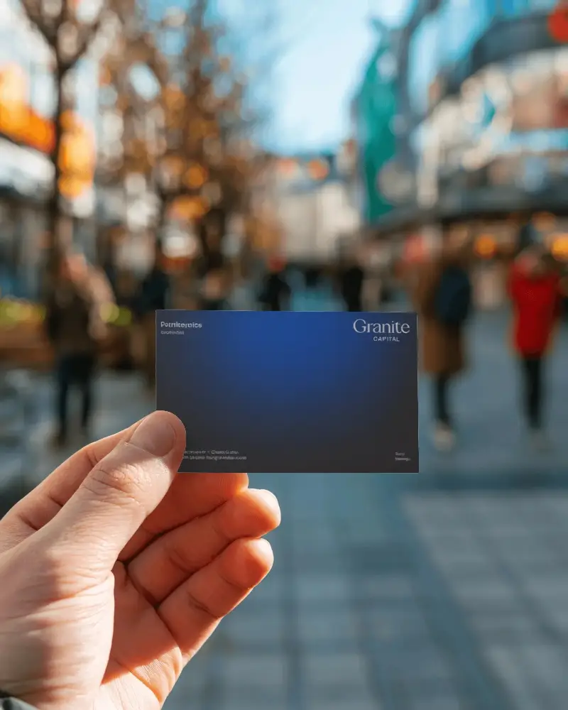 Hand Holding Business Card Outside In City Street For Design Mockup Presentation