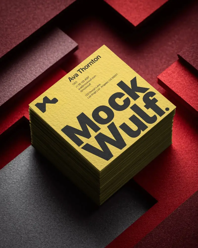 Stacked Textured Paper Business Cards Mockup On Geometric Patterned Background