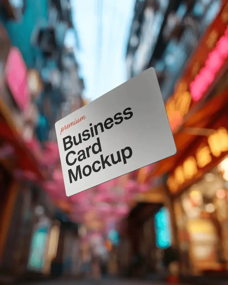 Sleek Minimalist Business Card Mockup Floating Over Urban Street Background