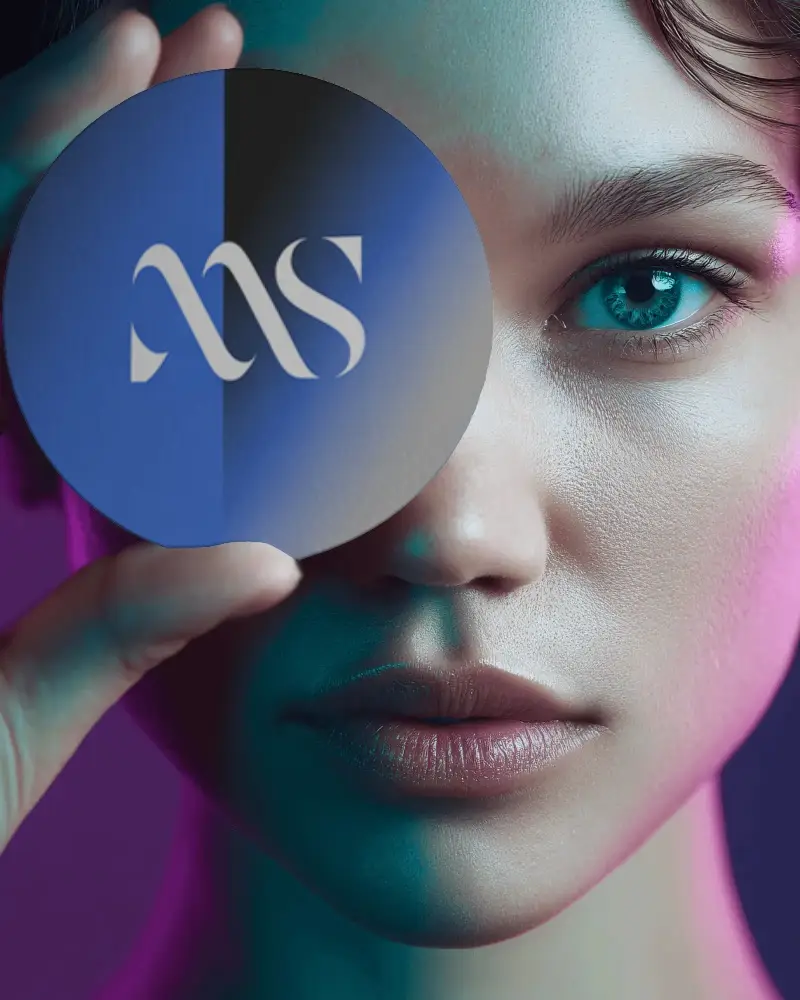 Modern Round Business Card Mockup With Closeup Face Holding Design Template