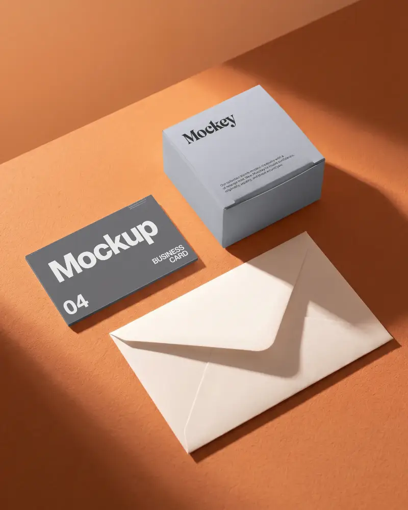 Premium Business Card Mockup Envelope Mockup With Box Flat Lay Minimalist Stationery
