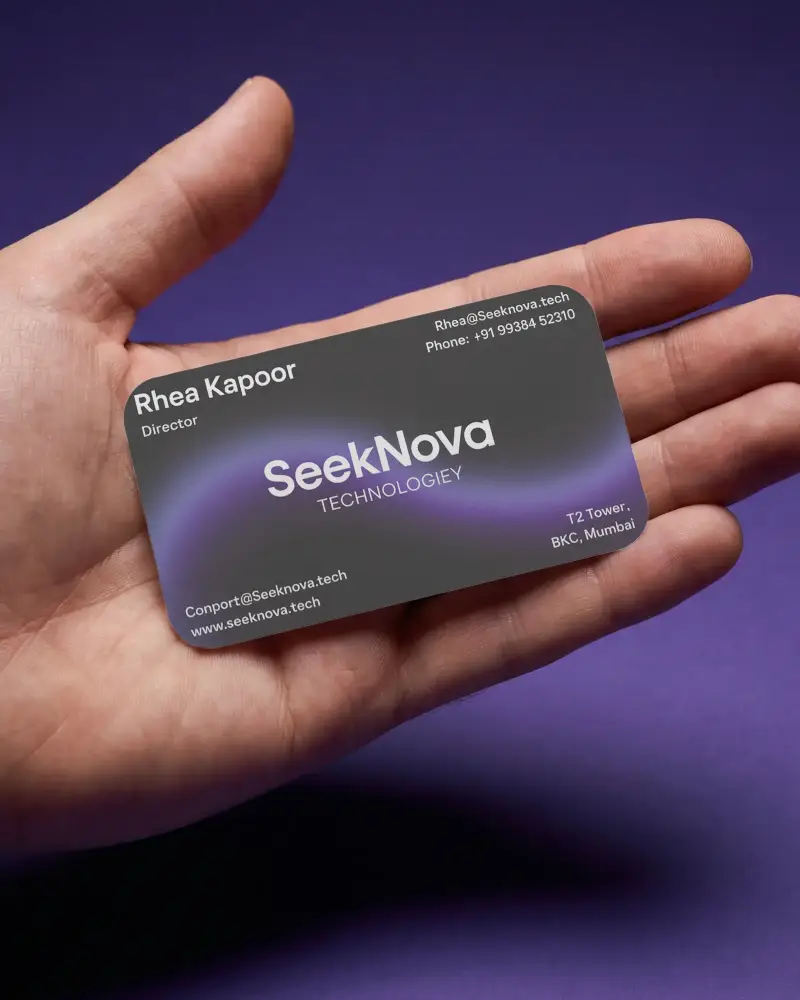 Blank Rounded Corner Business Card Held In Hand On Solid Background For Mockup Design