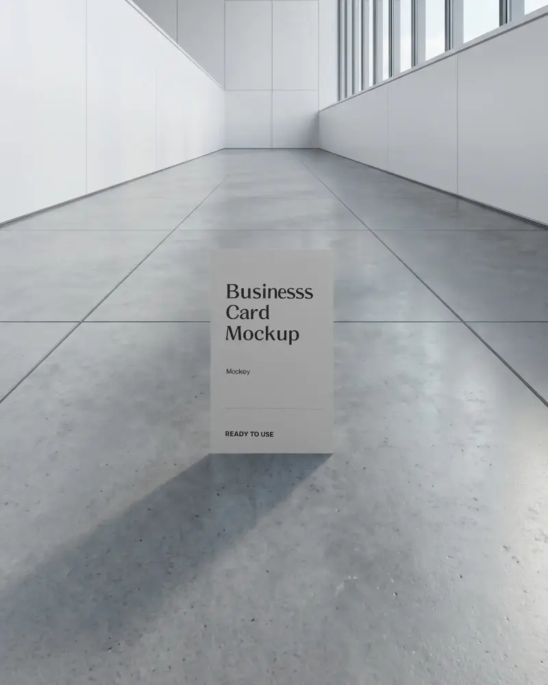 Vertical Business Card Mockup In Modern Flooring Space With Narrow Walls And Large Windows