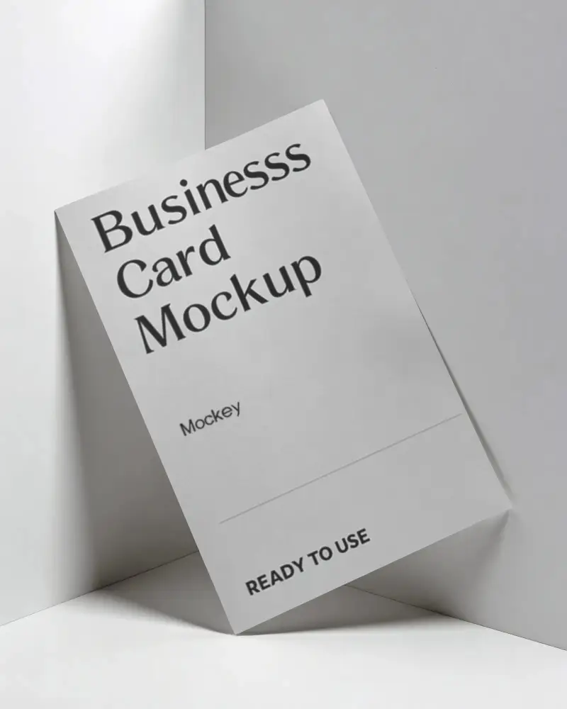 Sleek Minimalist Business Card Mockup With Angled Leaning Against Corner Walls