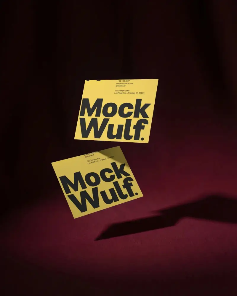 Floating Minimalist Business Card Mockup With Shadow On Textured Background For Branding