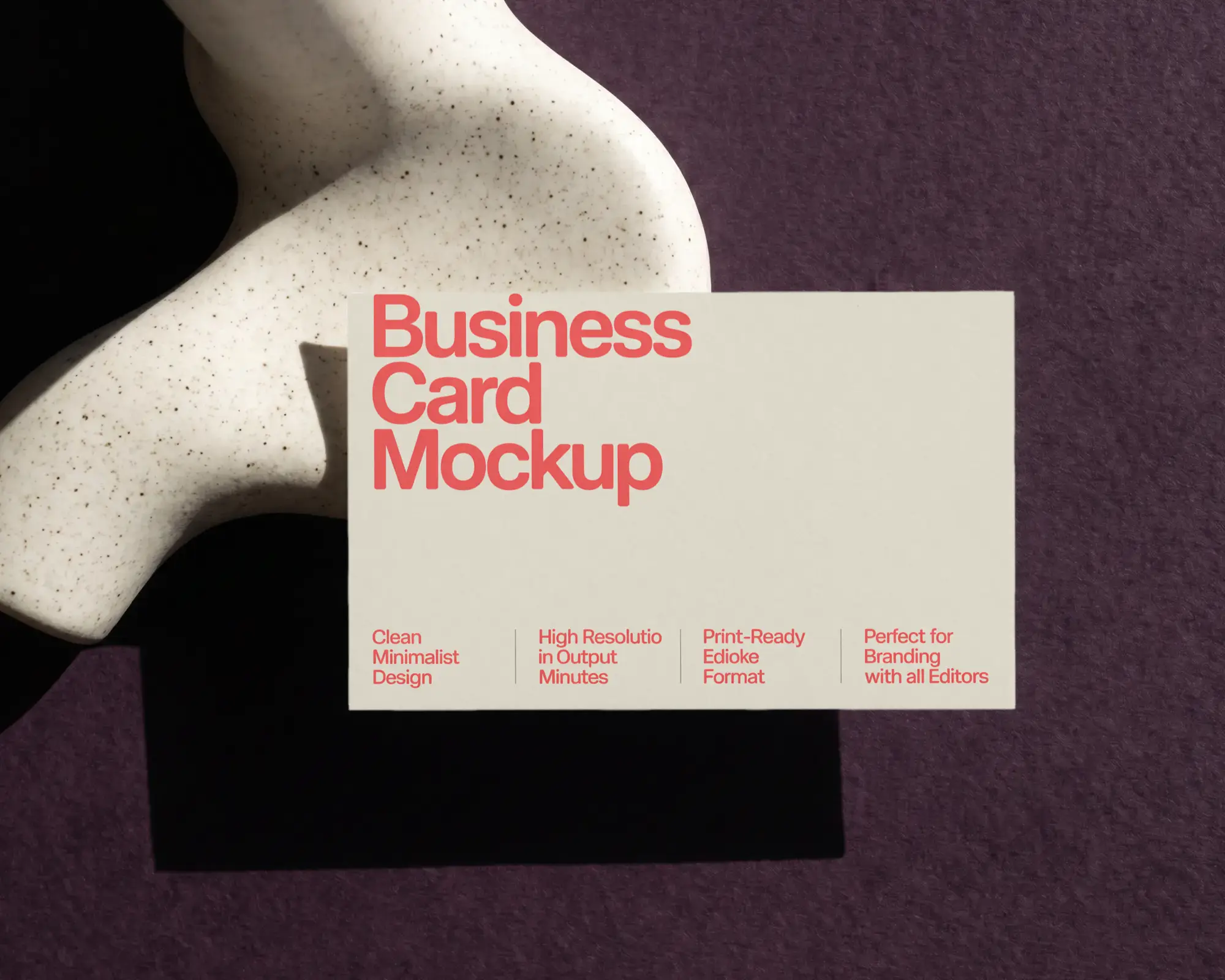 Minimalist Blank Business Card Mockup On Textured Surface With Abstract Ceramic Vase