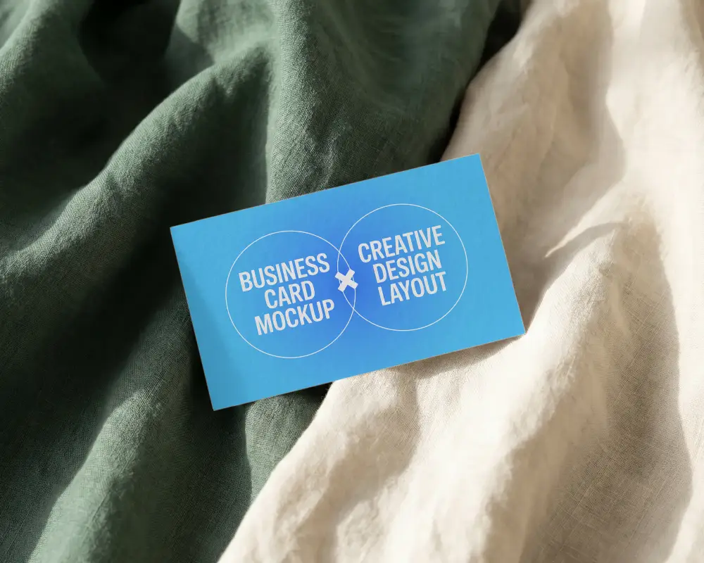 Clean Plain Business Card Mockup Over Natural Fabric Texture For Design Showcase