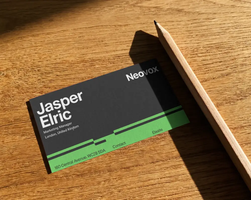 Blank Vertical Business Card Mockup On Wooden Desk With Pencil For Branding