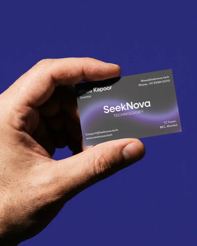Close Up Of Hand Holding Blank Business Card Mockup Over Solid Background Session