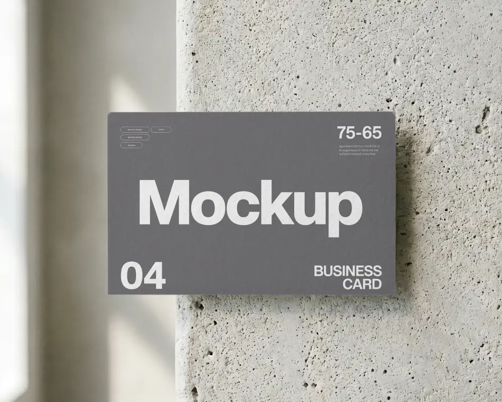 Minimal Textured Business Card Mockup On Rough Concrete Wall For Modern Branding Presentation