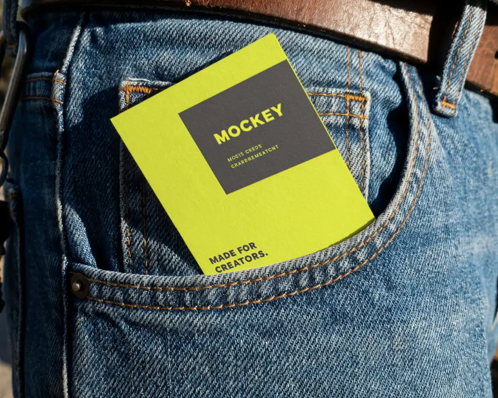 Blank Vertical Business Card Mockup In Back Pocket Of Casual Denim Jeans For