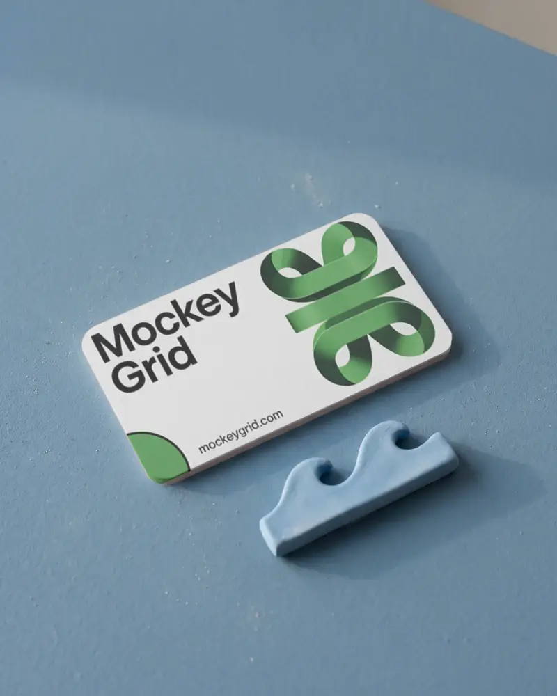 Blank Rounded Corner Business Card Mockup With Unique Wave Shape Stand For
