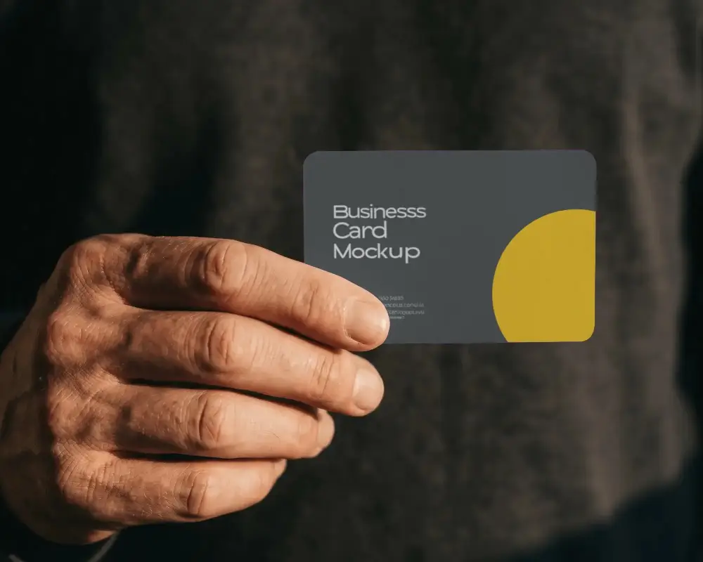 Closeup Hand Holding Business Card Mockup Plain Texture Showcase Presentation Template