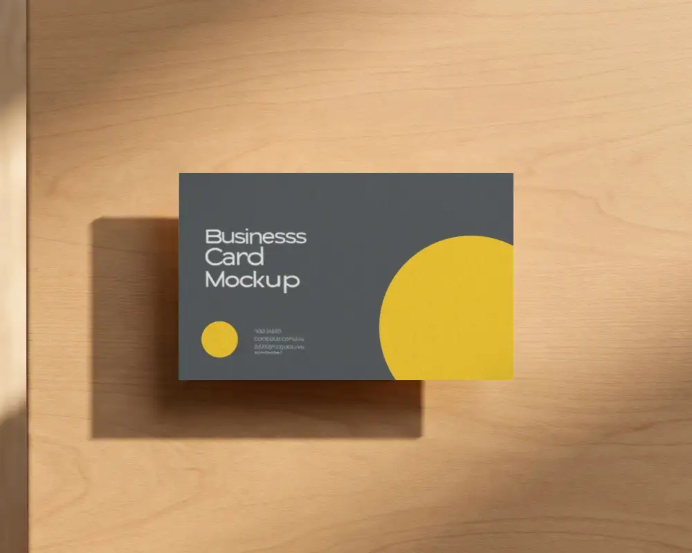 Professional Business Card Mockup Template On Clean Wood Background For Branding Design
