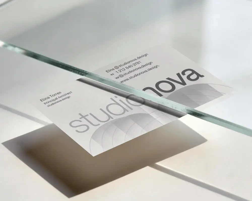 Minimalist Floating Business Card Mockup On Transparent Glass Surface For Brand Presentation