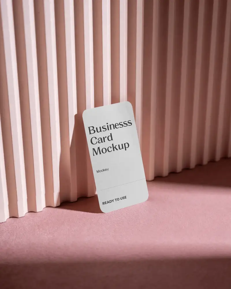 Blank Business Card Mockup On Textured Surface With Vertical Striped Background For Branding