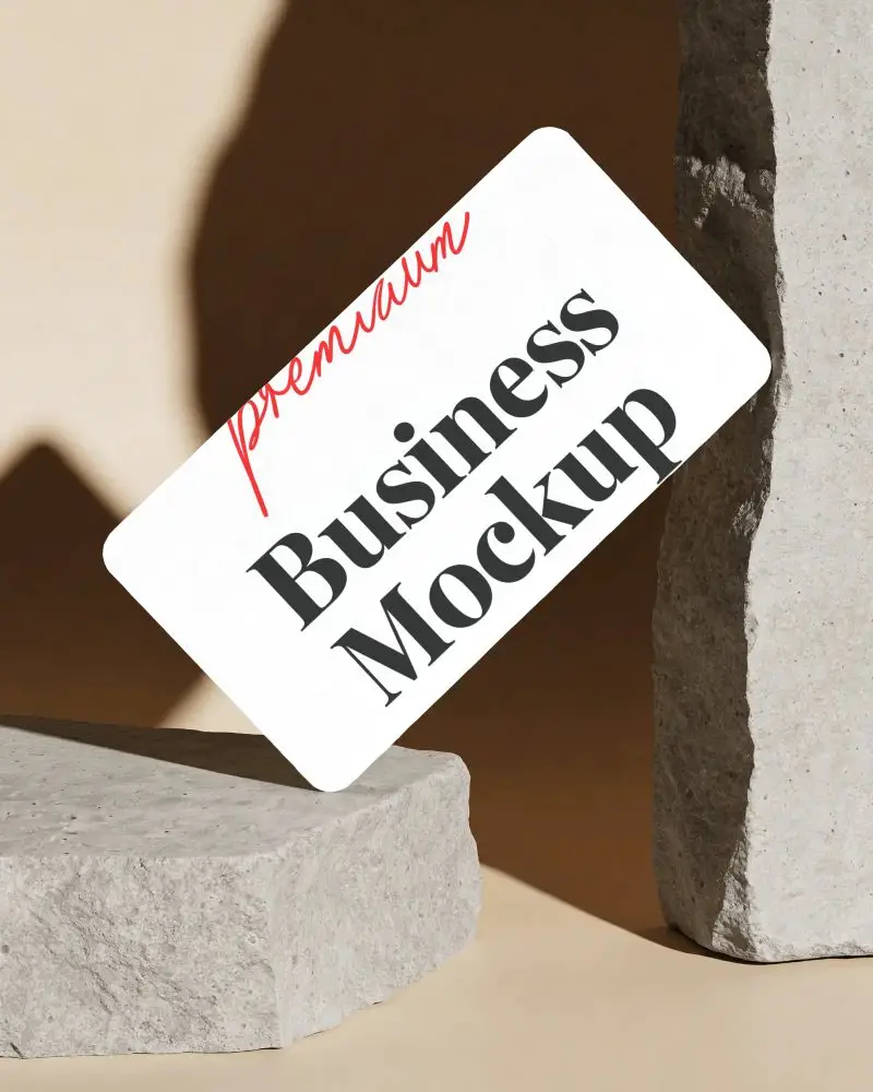 Blank Business Card Mockup On Textured Stone Surfaces With Natural Light Shadow