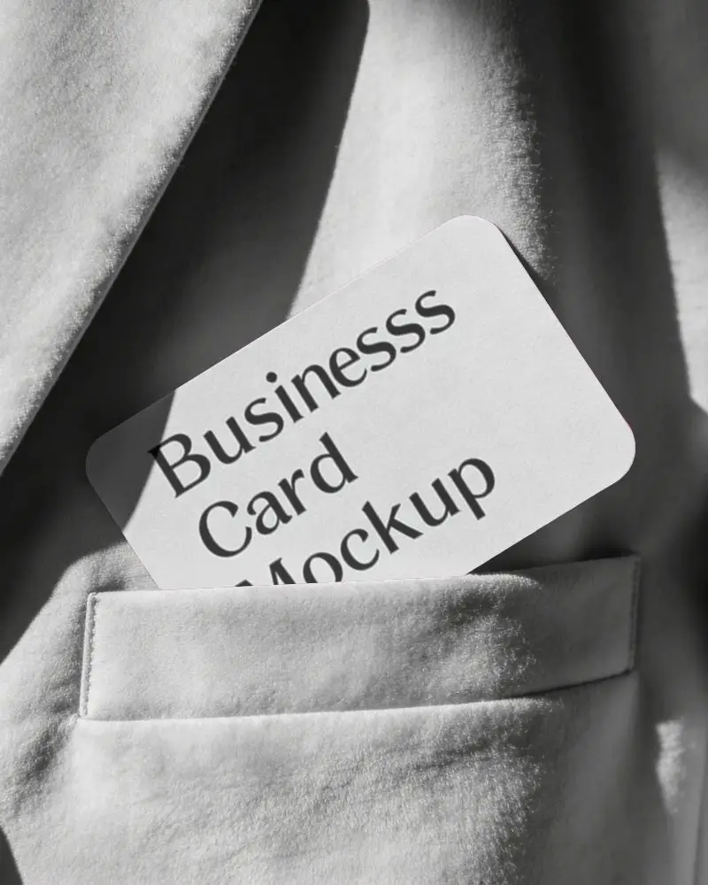 Blank Vertical Business Card Mockup In Soft Fabric Jacket Pocket For Clean Brand Presentation