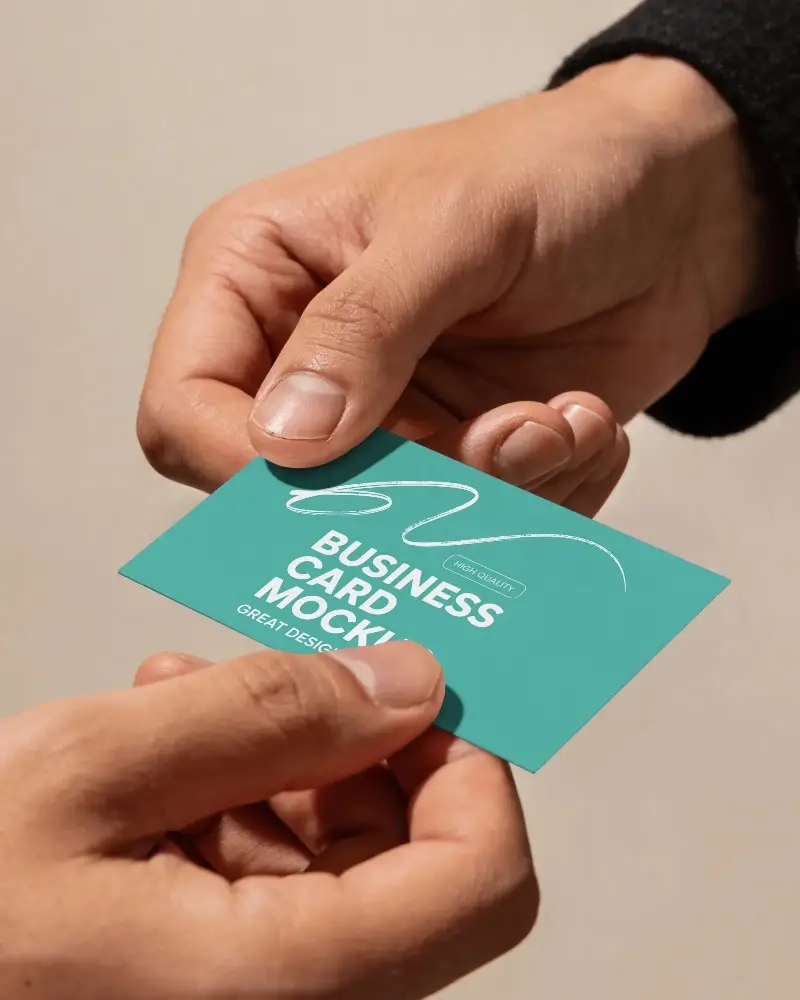 Professional Business Card Mockup In Hands Showing Blank Space For Design Branding