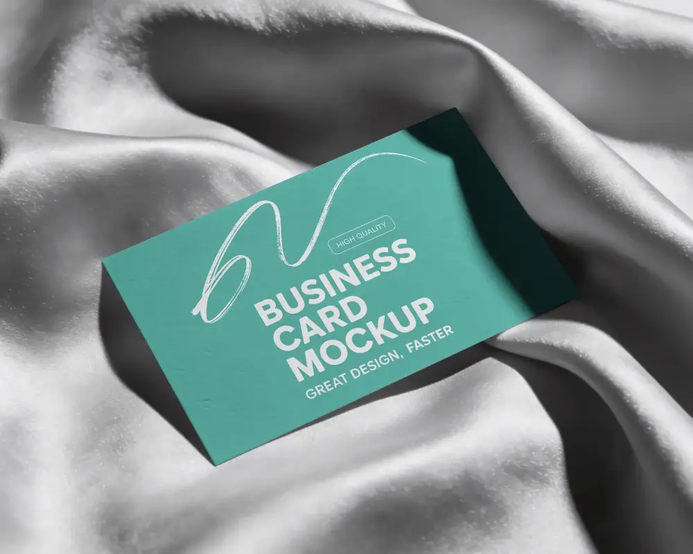 Minimalist Business Card Mockup On Satin Fabric Background For Branding Presentation