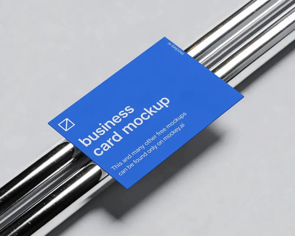 Corporate Business Card Mockup With Minimalistic Design On Shiny Chrome Bar Background