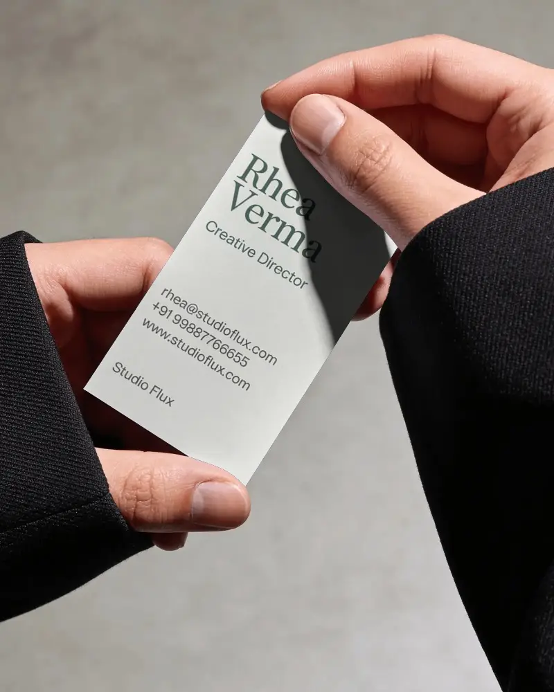Minimalist Business Card Mockup Hands Holding Portrait Orientation Blank Design Presentation