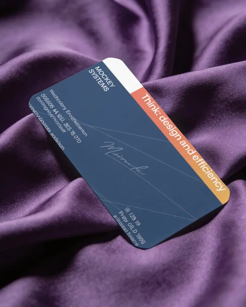 Metallic Business Card Mockup With Rounded Corners On Smooth Fabric Background For Presentation