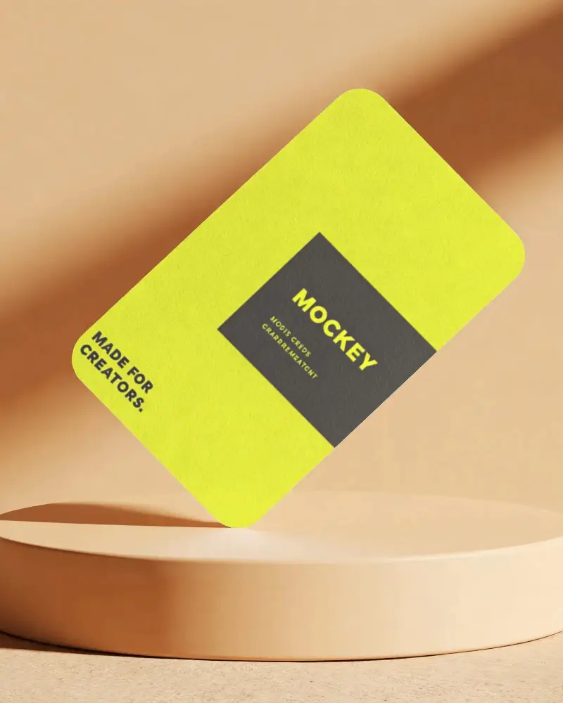 Elegant Rounded Business Card Mockup Floating Above Modern Pedestal Display