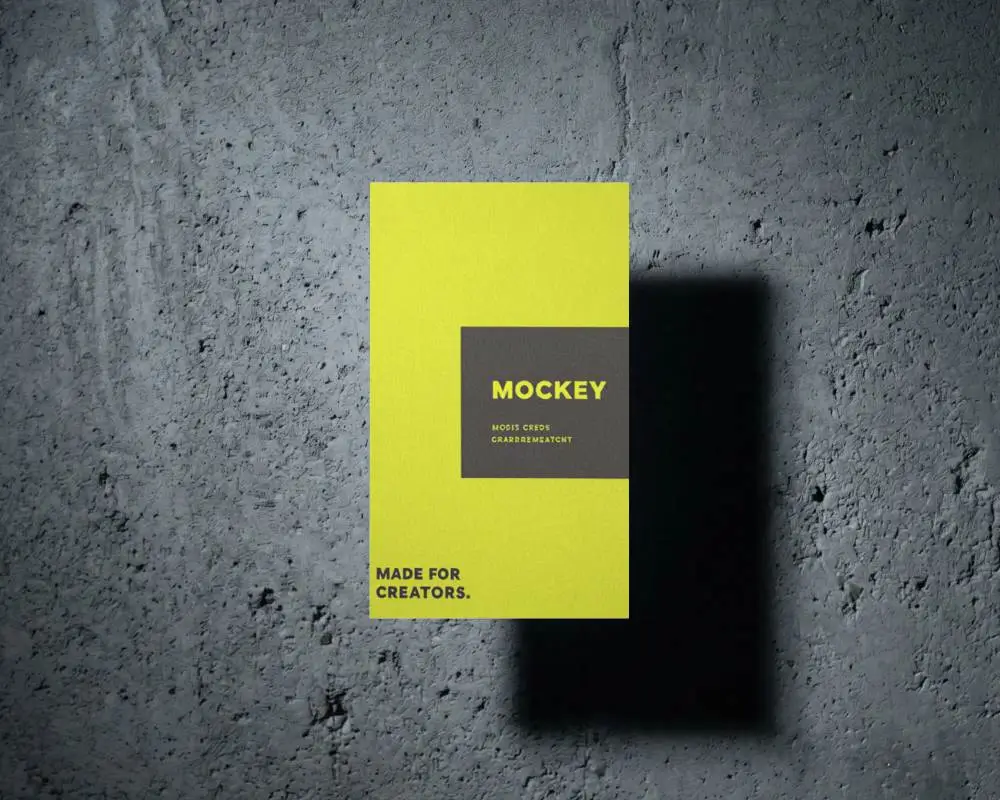 Blank Vertical Business Card Mockup Floating Over Textured Wall Background