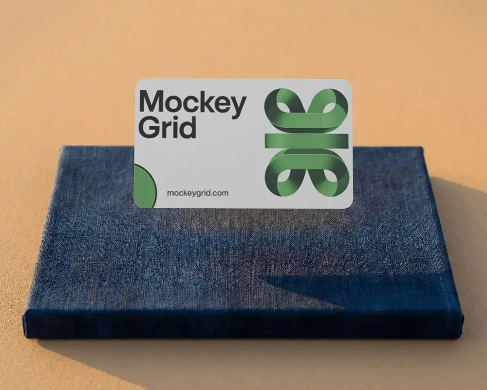 Elegant Minimalist Business Card Mockup With Rounded Corners Floating Over Textured Surface