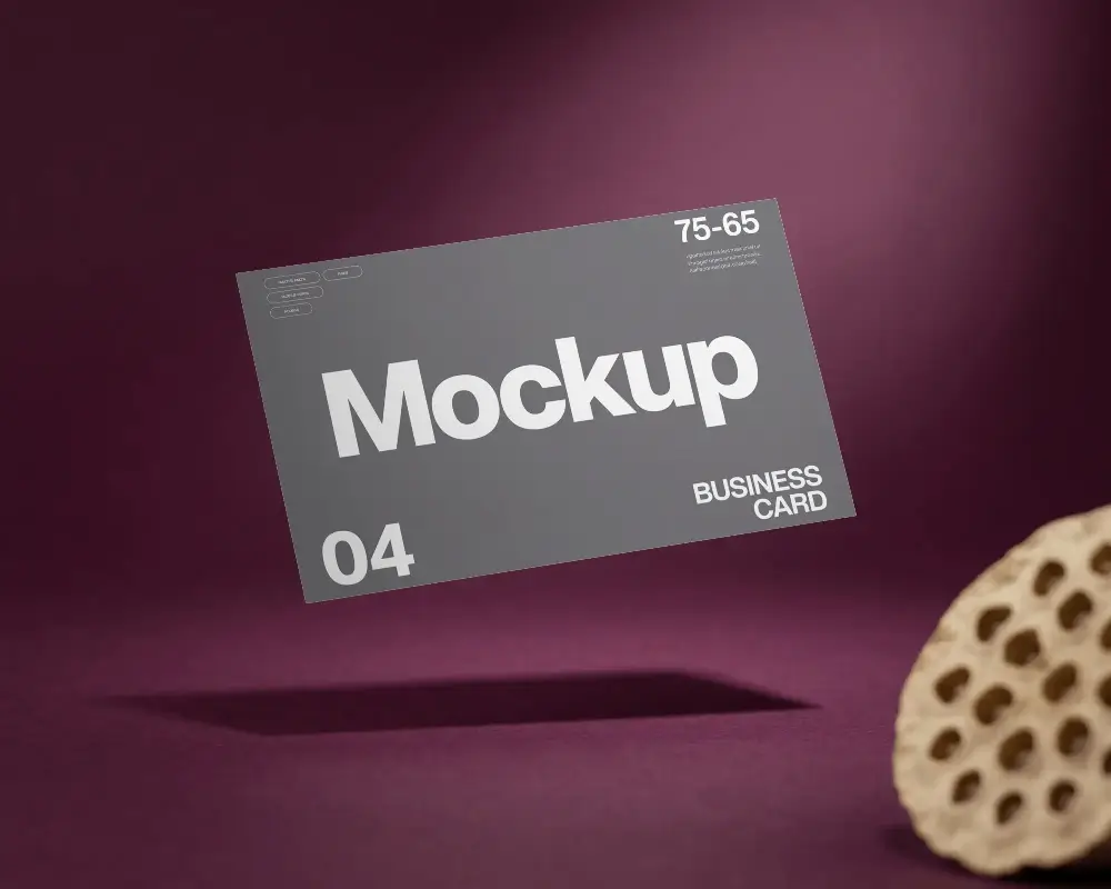 Clean Floating Business Card Mockup On Solid Background With Organic Decorative Element