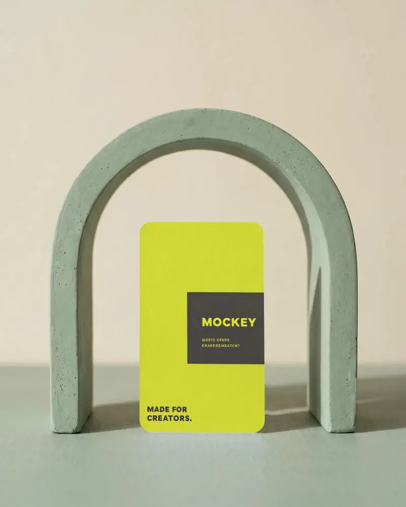 Sleek Standing Business Card Mockup With Unique Archframe Background Setup