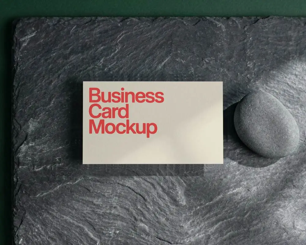 Minimalistic Stone Textured Business Card Mockup On Natural Rock Background For Branding
