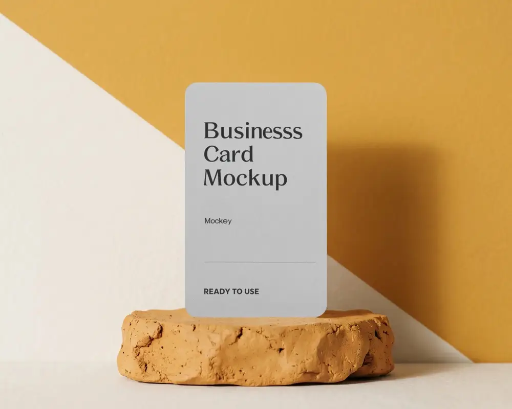 Modern Minimalist Business Card Mockup On Textured Stand For Branding Showcase