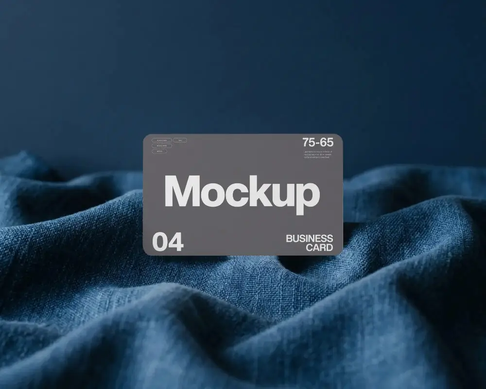 Realistic Horizontal Business Card Mockup With Rounded Edges On Fabric Background