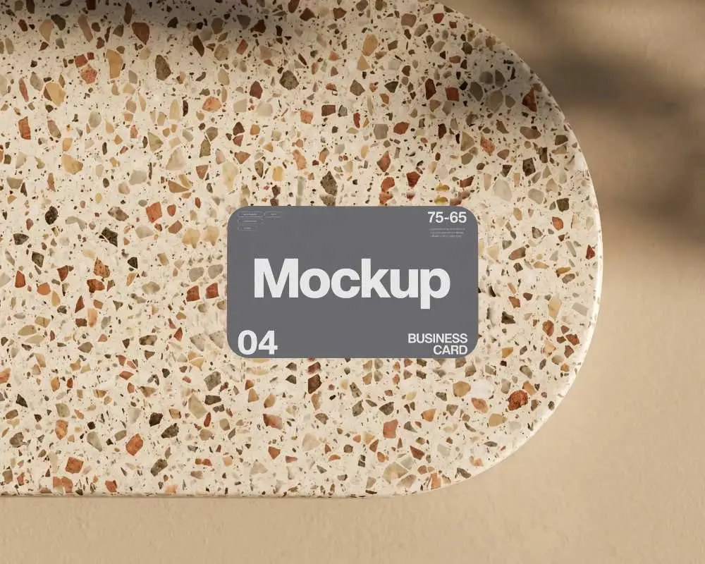 Minimalistic Business Card Mockup On Terrazzo Surface With Rounded Corners And Matte Finish