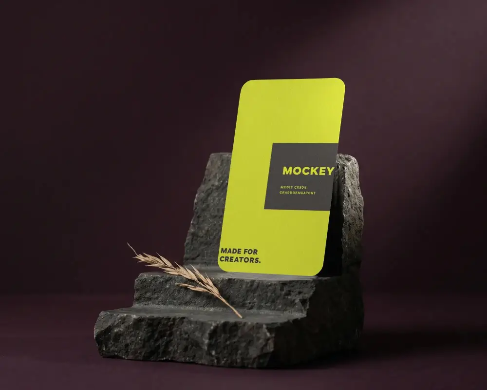 Modern Elegant Vertical Business Card Mockup On Textured Stone Display For Professional Branding