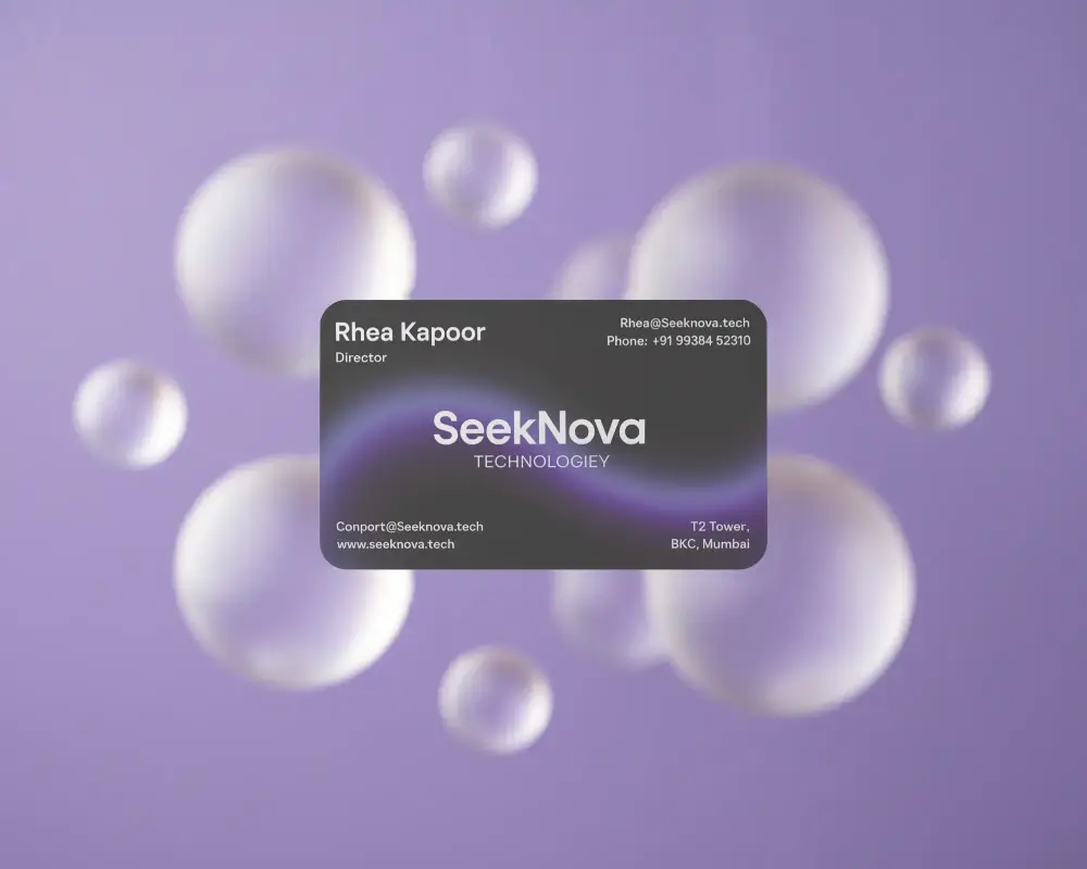 Modern Business Card Mockup Suspended In Air With Pastel Purple Dreamy Bokeh Spheres