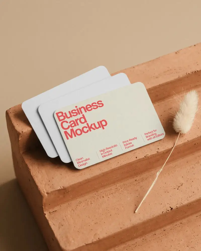 Minimalist Rounded Corner Business Card Mockup On Textured Surface For Clean Branding Showcase