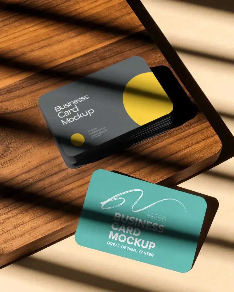 Premium Quality Business Card Mockup Showing Stack Of Rounded Corner Cards With Natural Light