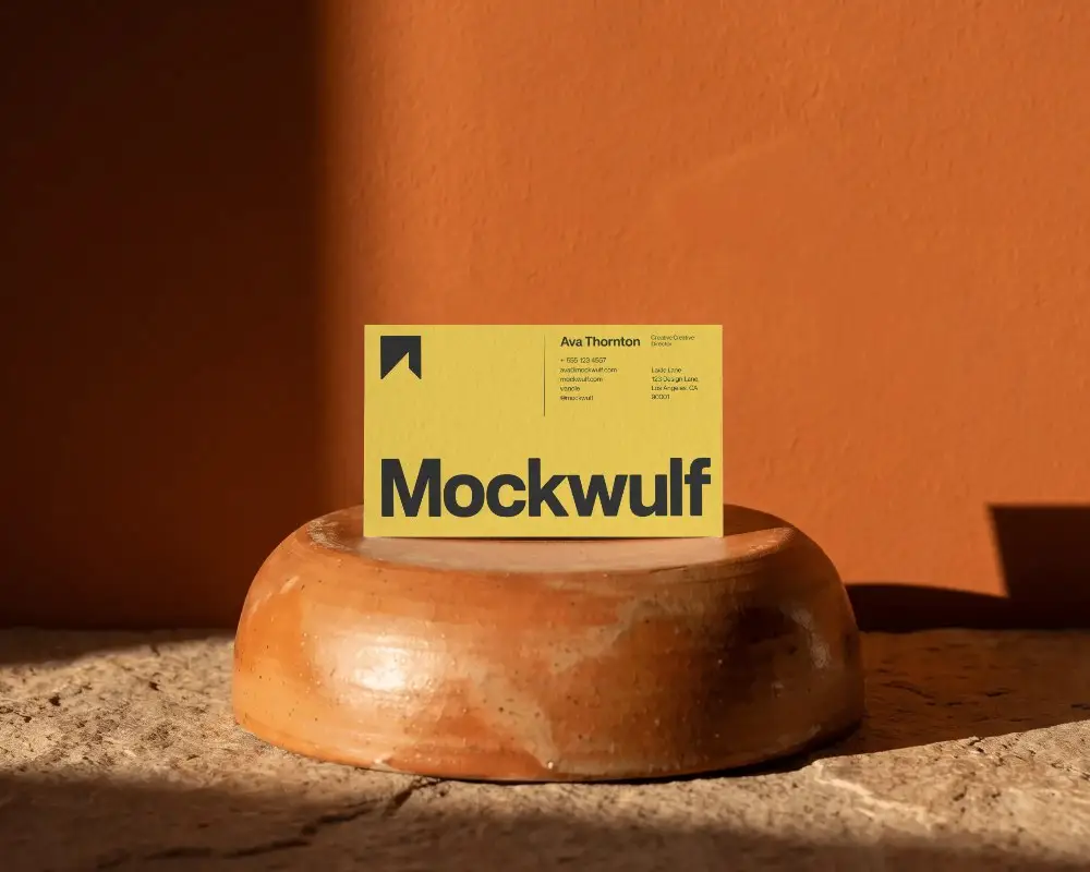 Minimalistic Blank Business Card Mockup On Natural Textured Surface With Soft Shadows