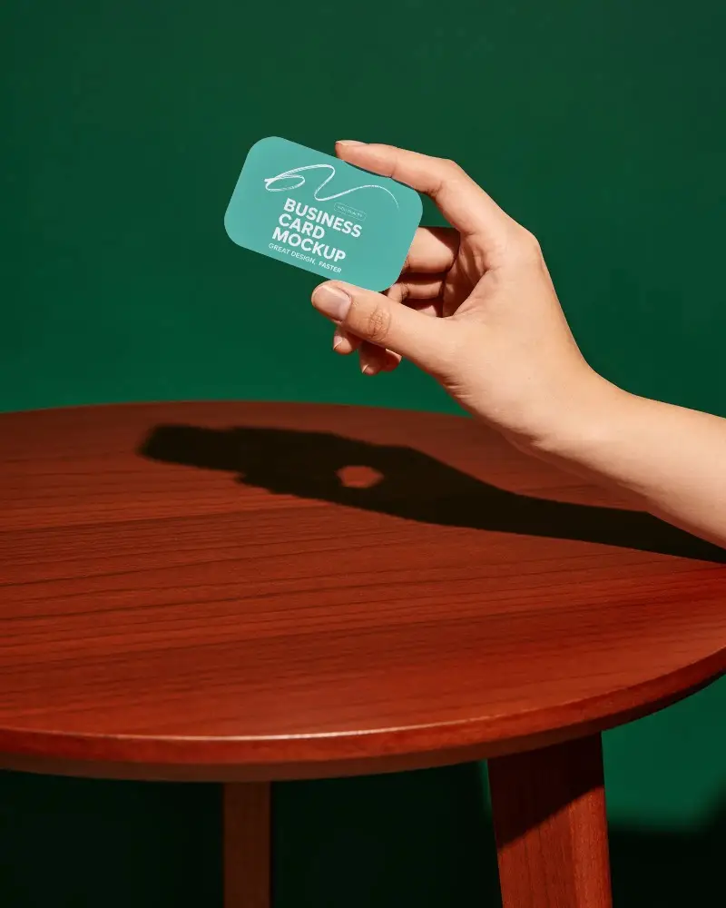 Clean Minimalist Business Card Mockup With Realistic Hand Holding And Sharp Shadow