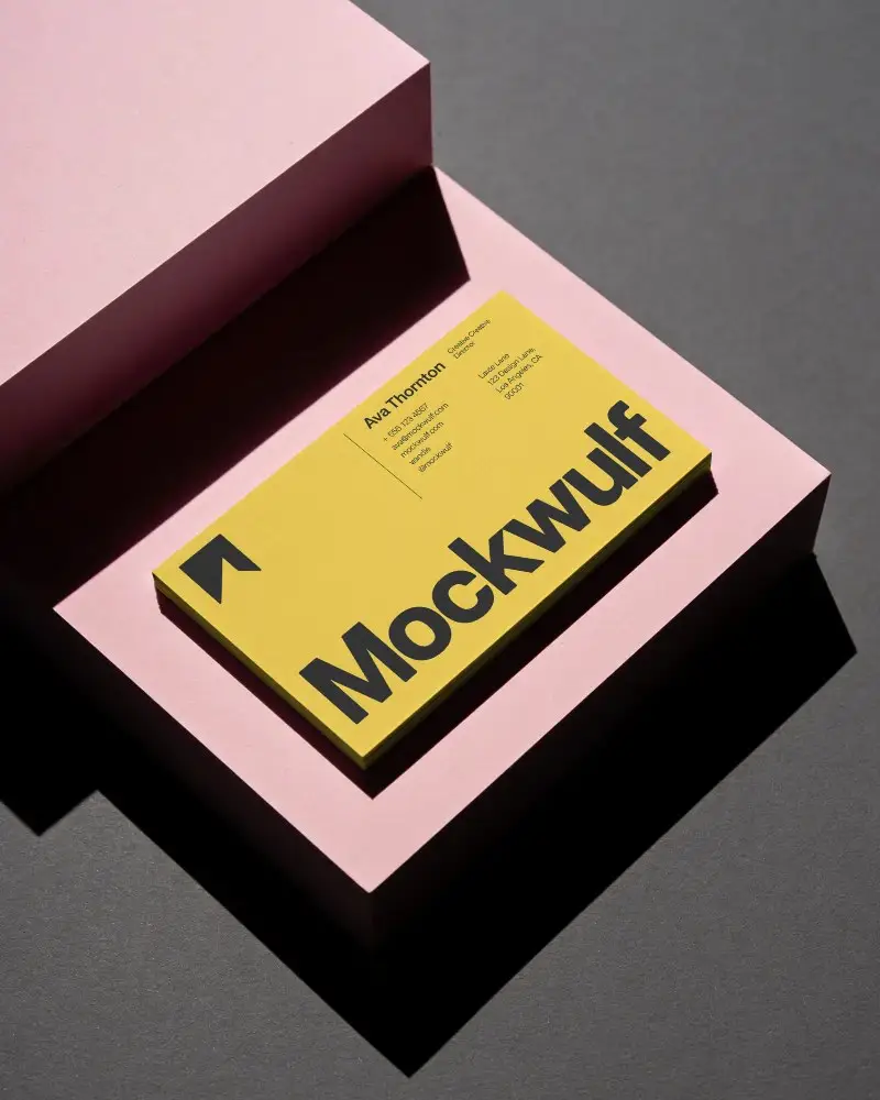 Sleek Minimalist Business Card Mockup On Modern Geometric Paper Platform Showcase