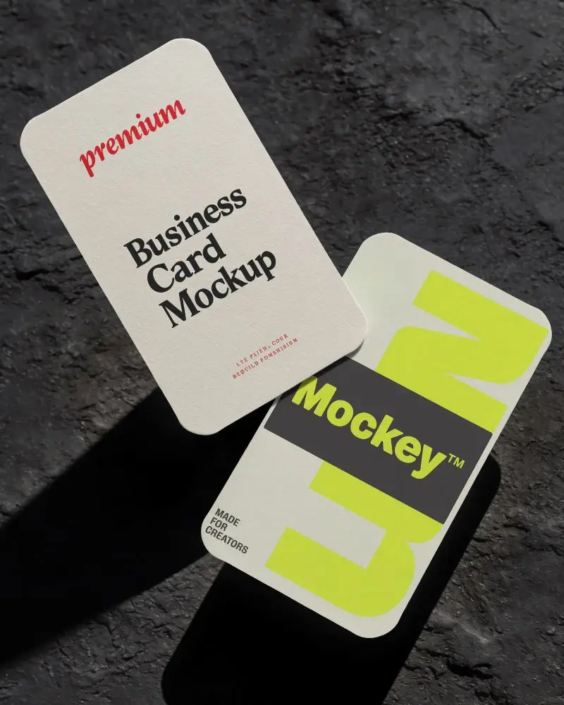 Premium Rounded Corner Business Card Mockup With Realistic Light And Shadow On Textured Surface