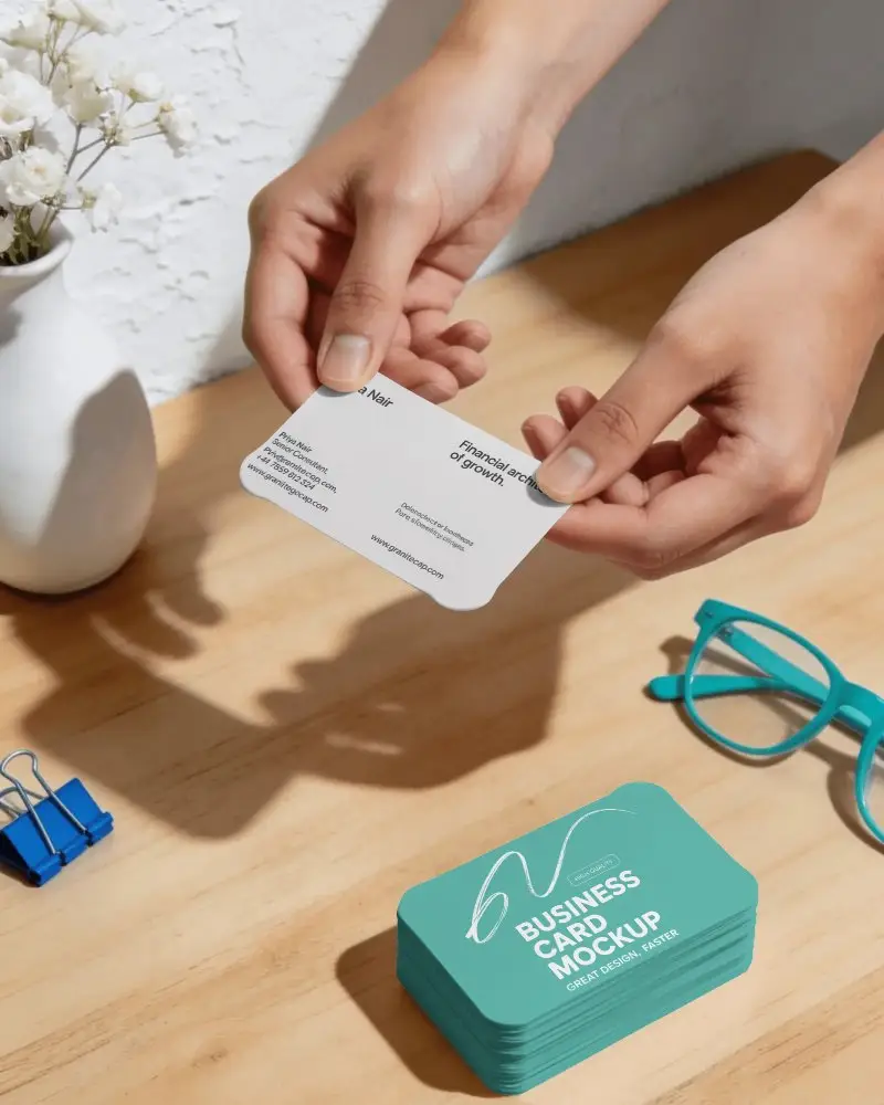 Creative Business Card Mockup With Rounded Edges For Personal Branding Presentation