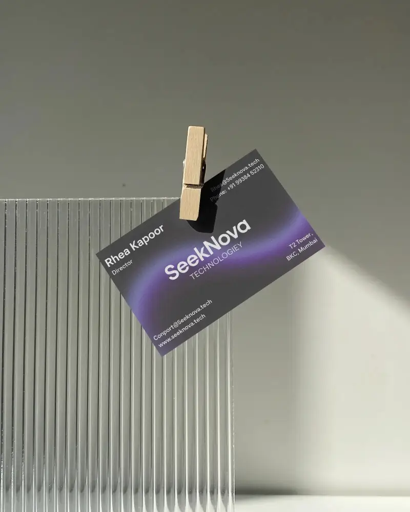 Minimalistic Business Card Mockup With Clothespin On Textured Clear Surface Showcase