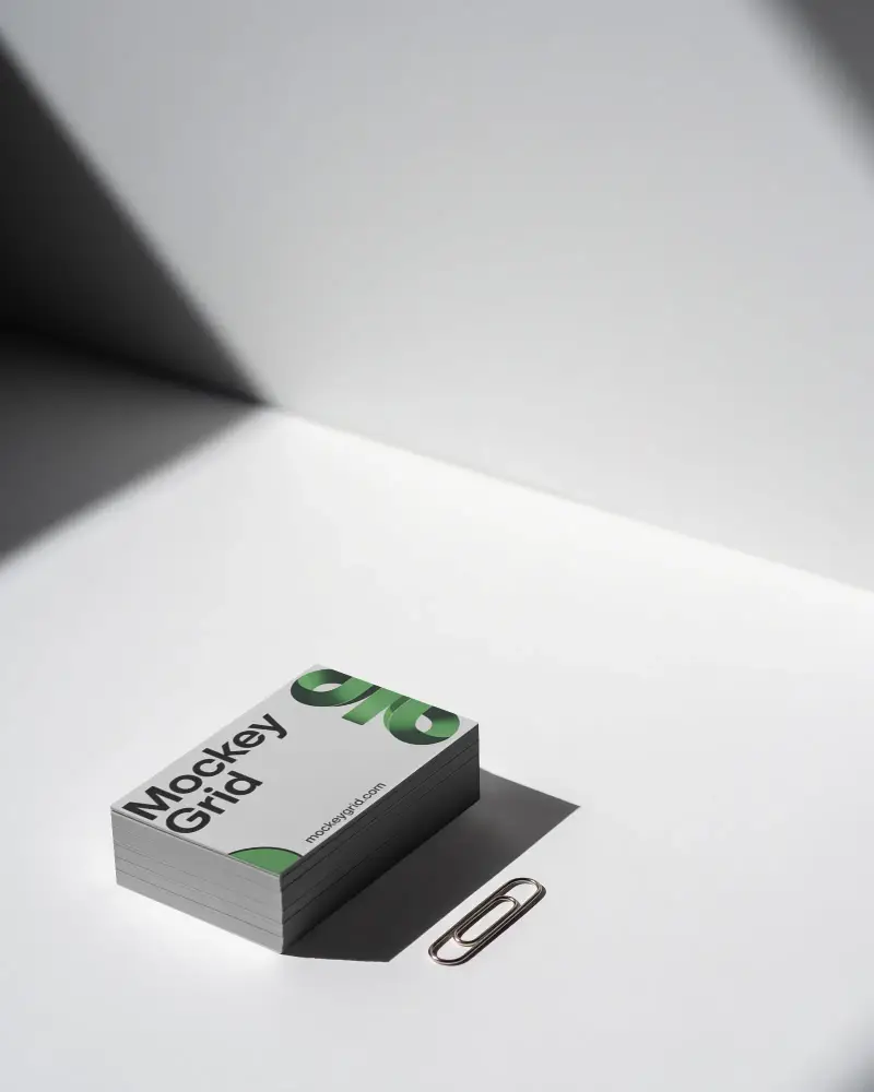 Professional Minimalist Business Card Mockup With Paperclip On Clean White Surface